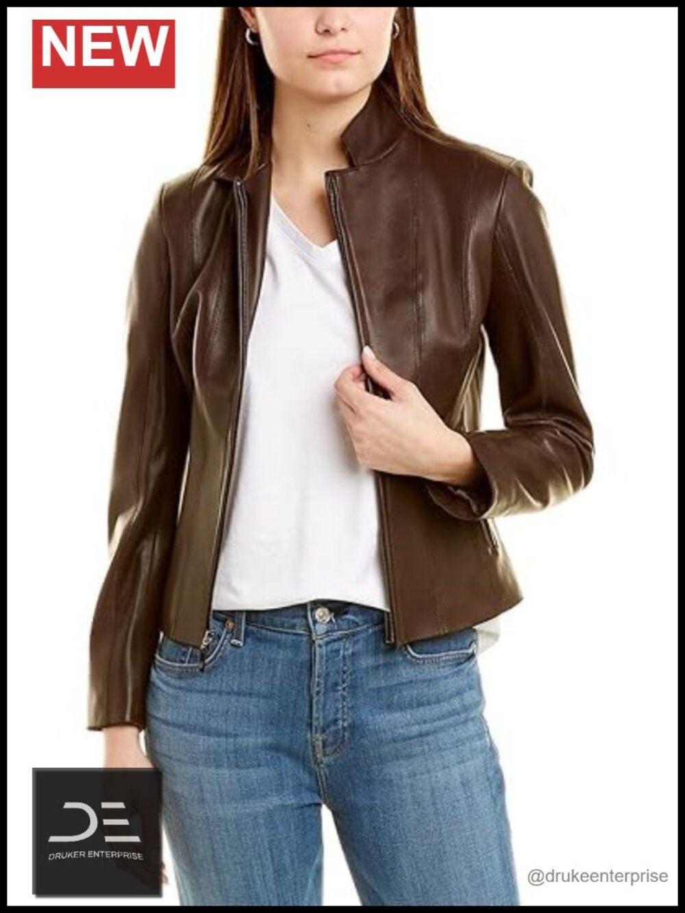 Real Lambskin Leather Jacket Women Slim Fit Moto Biker Zip